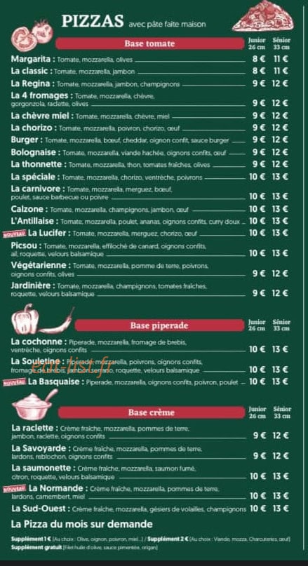 Aurel's Pizza — carte page 1