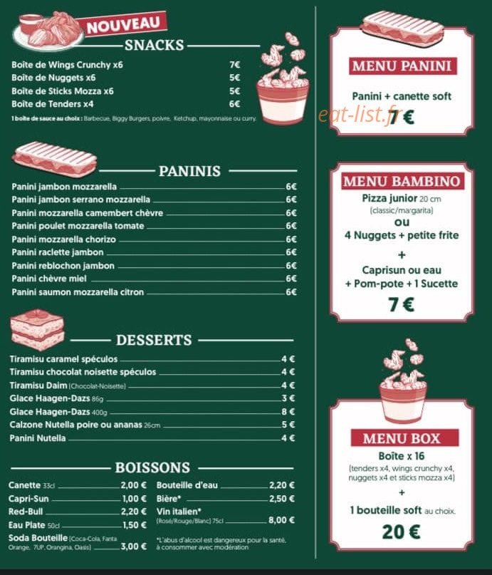 Aurel's Pizza — carte page 2