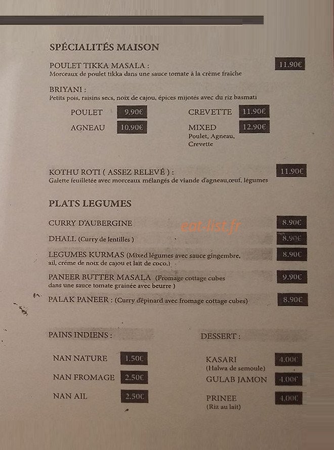 Bollywood cafe — carte page 2