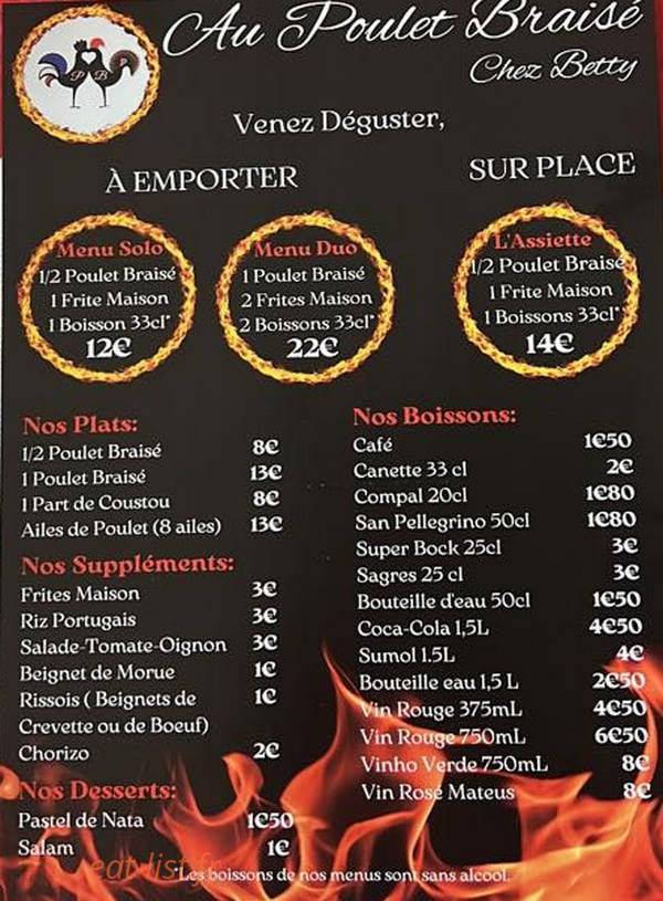 Au poulet braisé — carte page 1