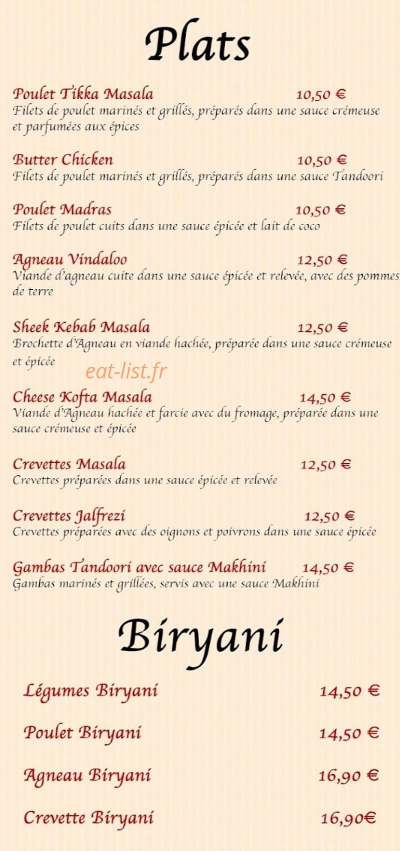 Karthik’s Biryani — carte page 2