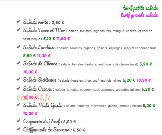mets gusto — carte page 1