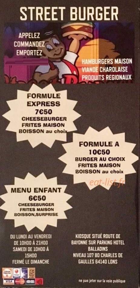 Street Burger — carte page 1
