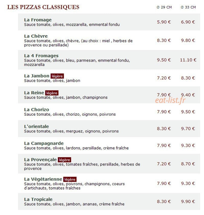 Le Kiosque à Pizzas — carte page 1