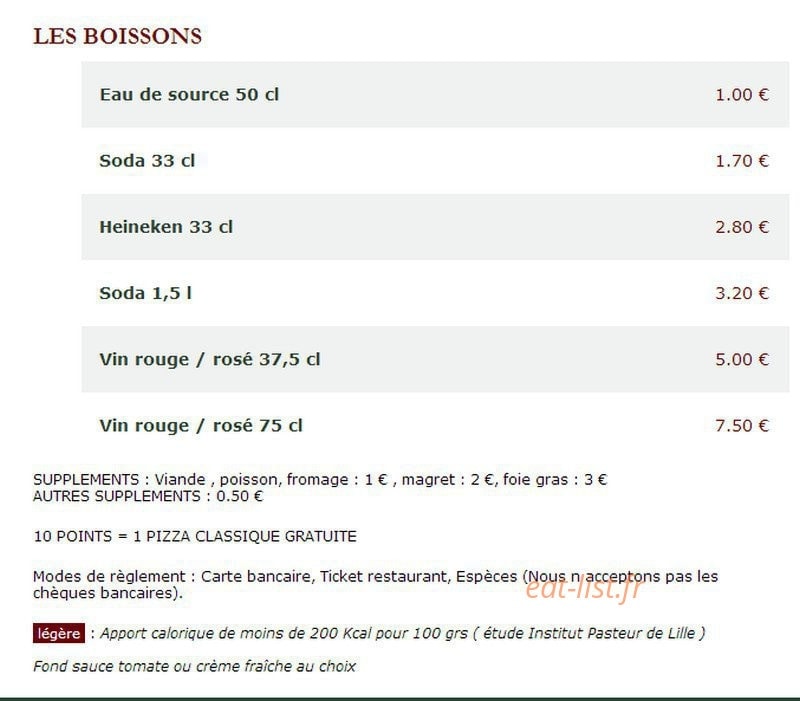 Le Kiosque à Pizzas — carte page 4