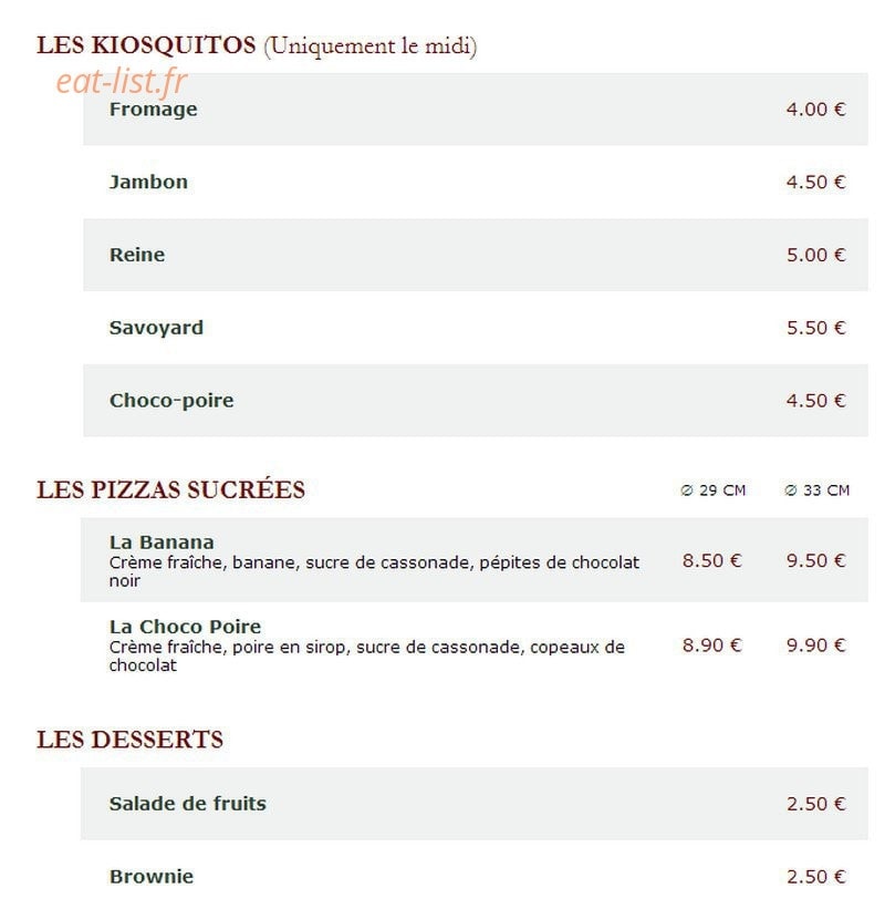 Le Kiosque à Pizzas — carte page 3