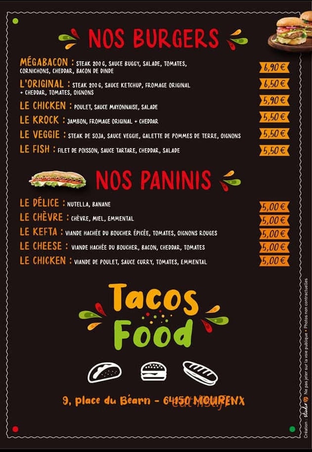 Tacos food — carte page 1