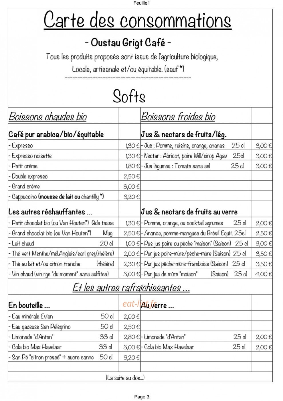 La maison du Grillon & Oustau Grigt Café — carte page 3