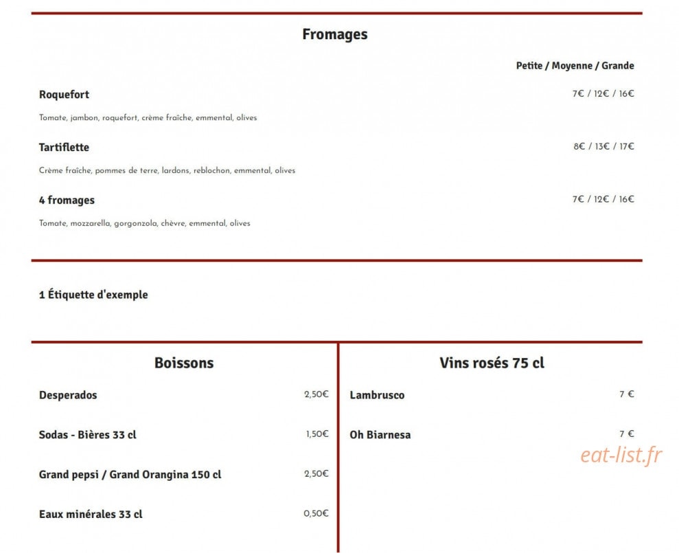Pizzeria La Roma — carte page 4