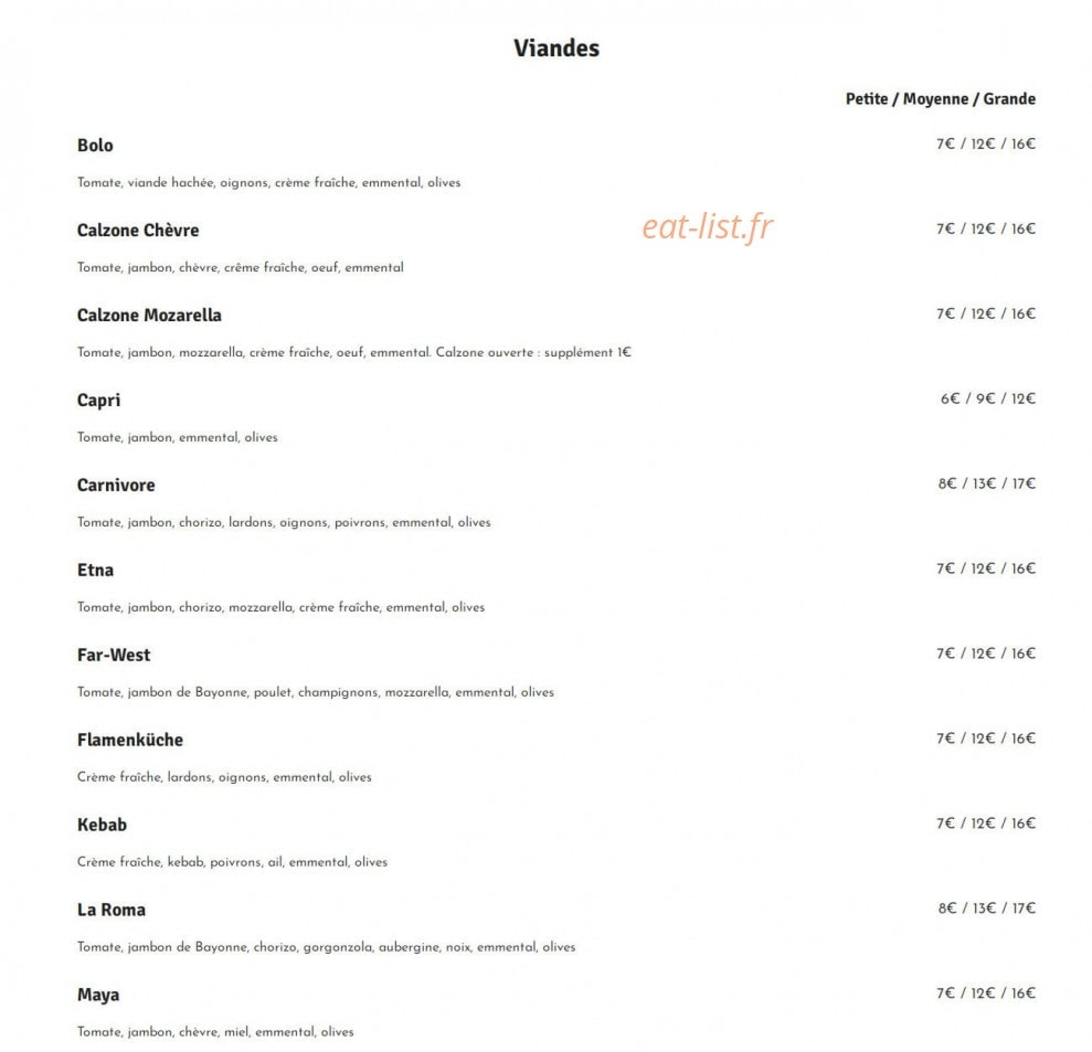 Pizzeria La Roma — carte page 1
