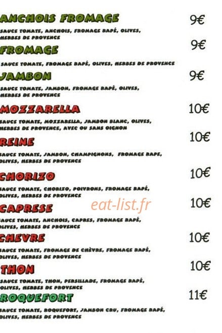 Magic Pizza — carte page 1
