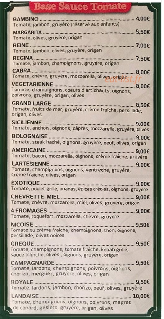 Pronto Pizza — carte page 1