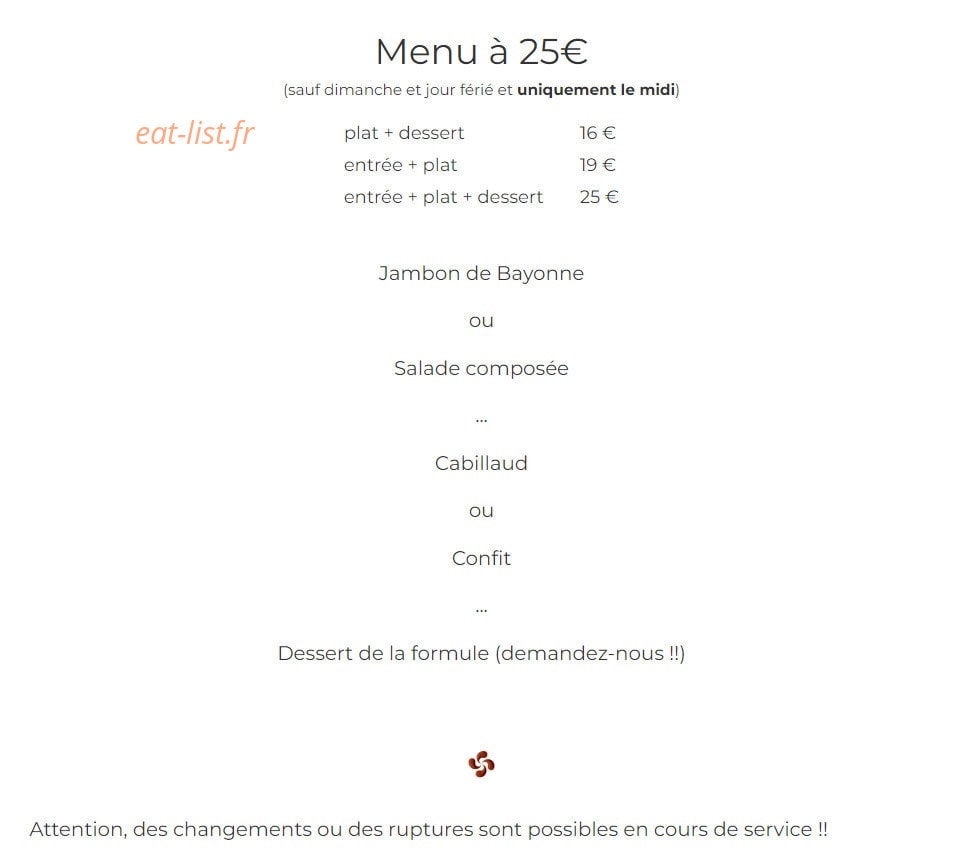 Restaurant du Trinquet d'Arcangues — carte page 2