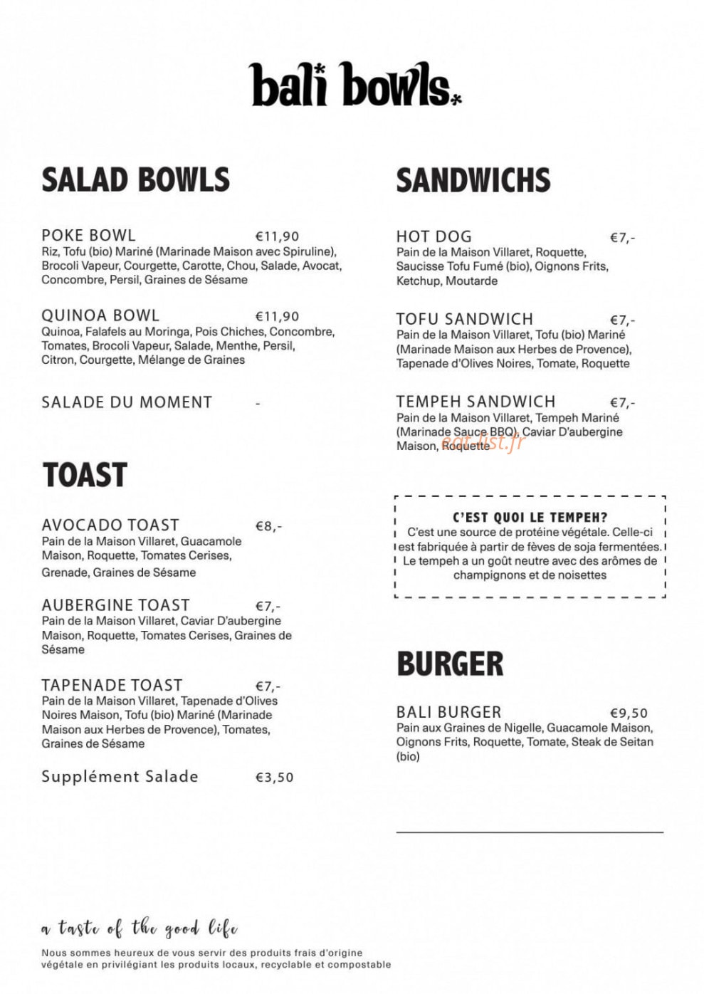 Bali Bowls — carte page 1