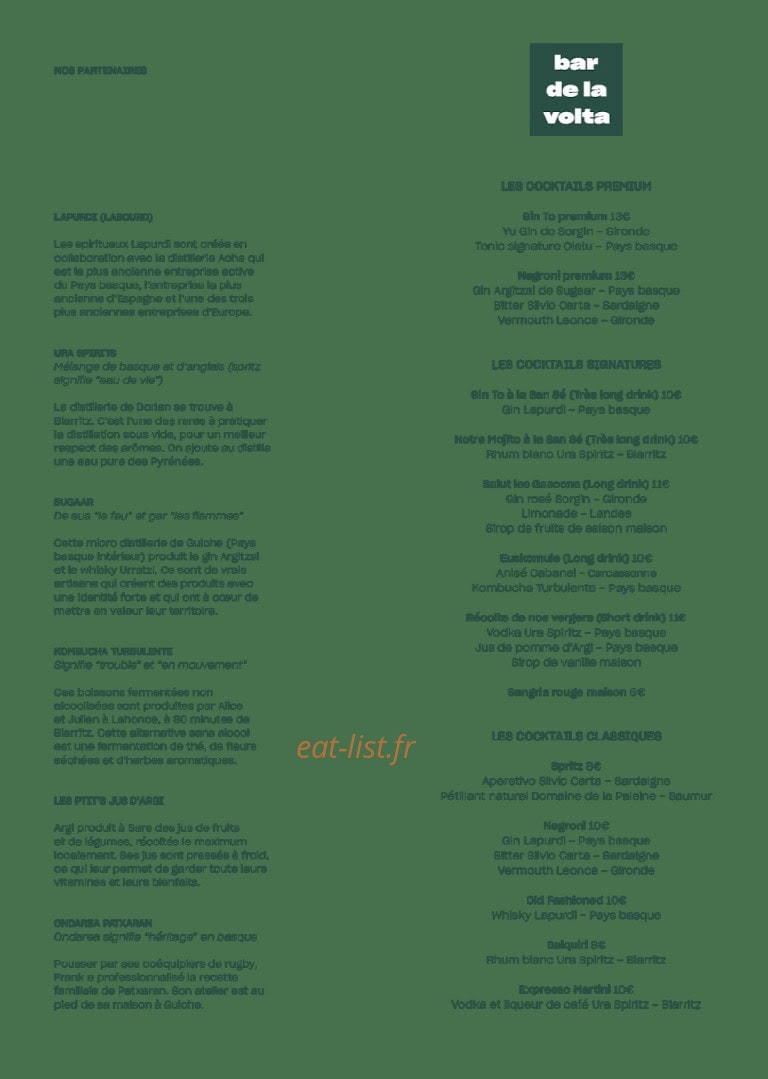 Bar de la Volta — carte page 1