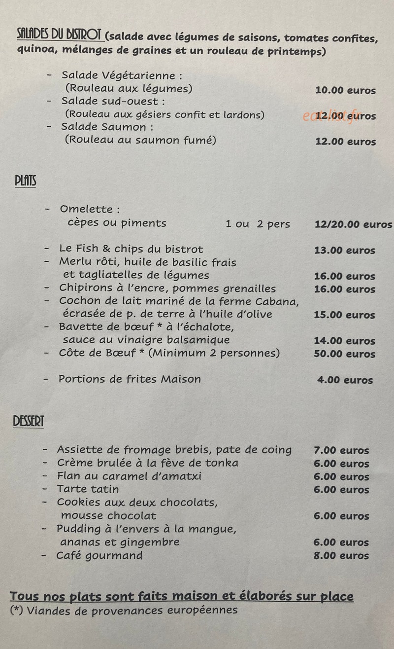 Bistrot Zingué — carte page 2