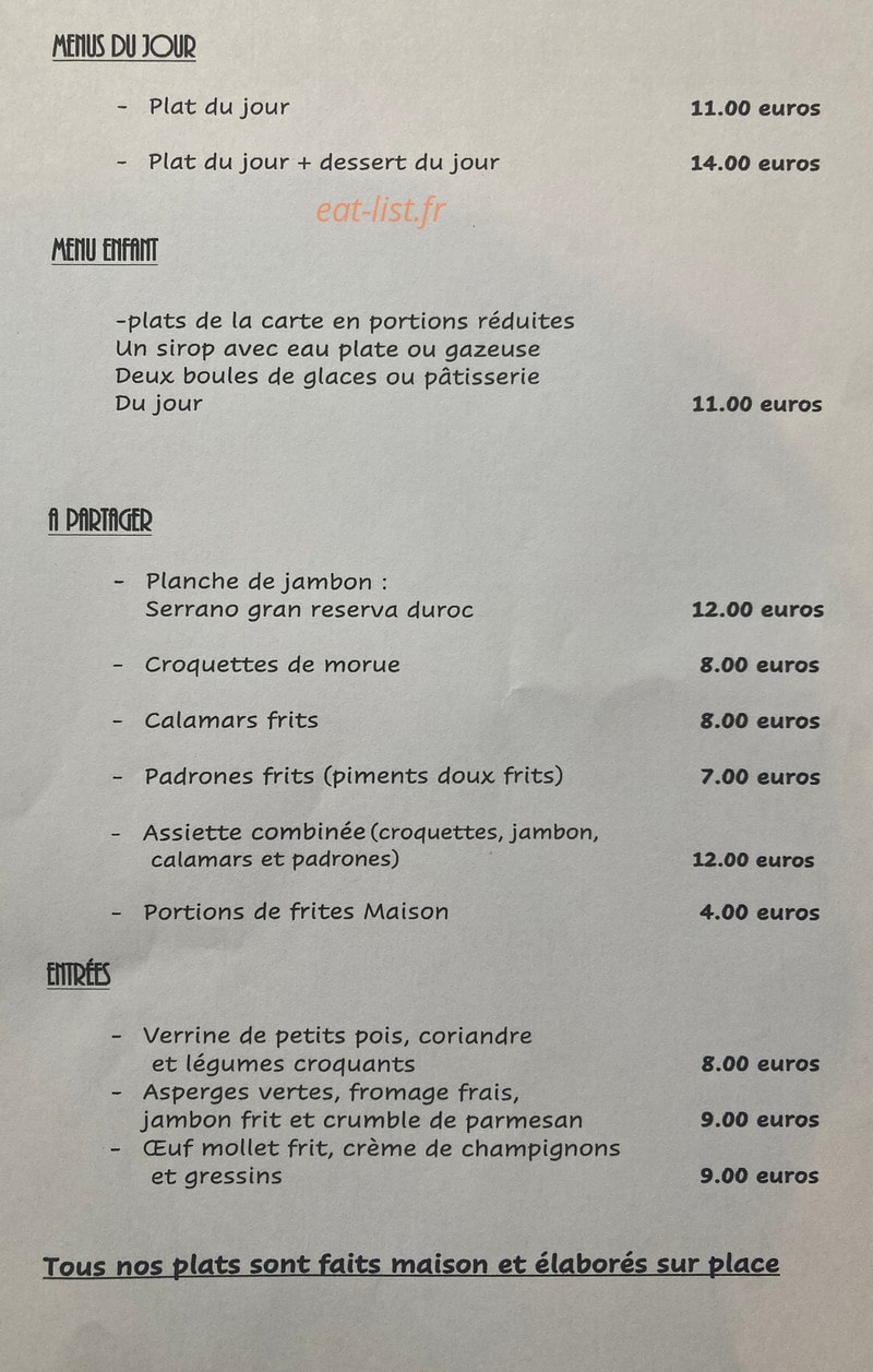 Bistrot Zingué — carte page 1