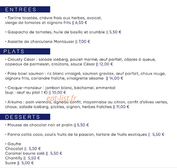 Bleu Café — carte page 1