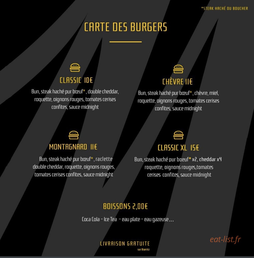 Burger de minuit — carte page 1