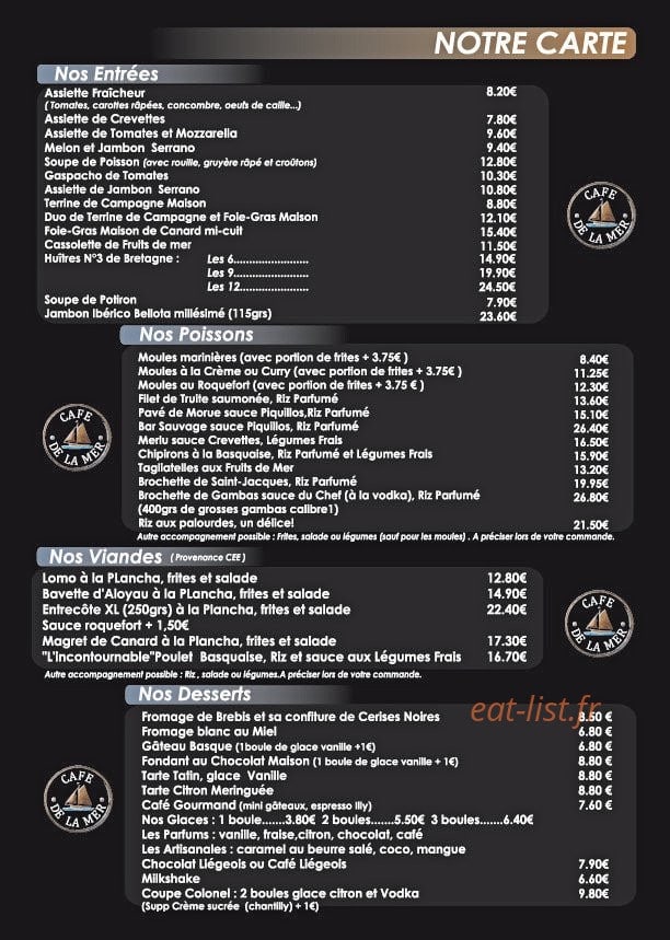 Café de la mer — carte page 1