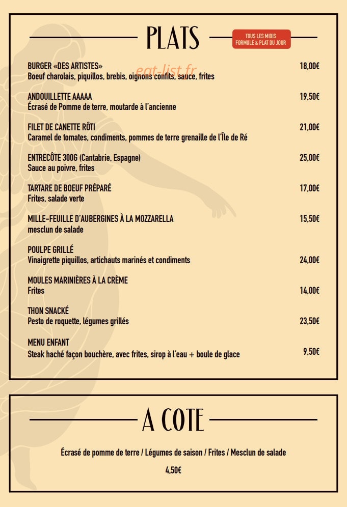 Café des artistes — carte page 2