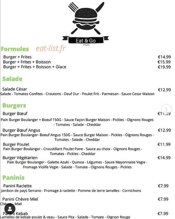 Eat & Go — carte page 1