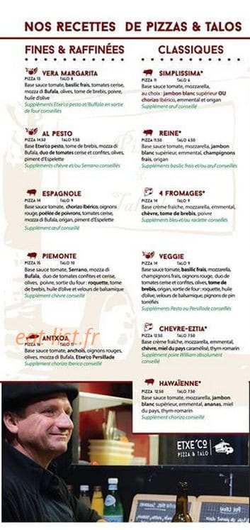 Etxe' Co Pizza & talo — carte page 1