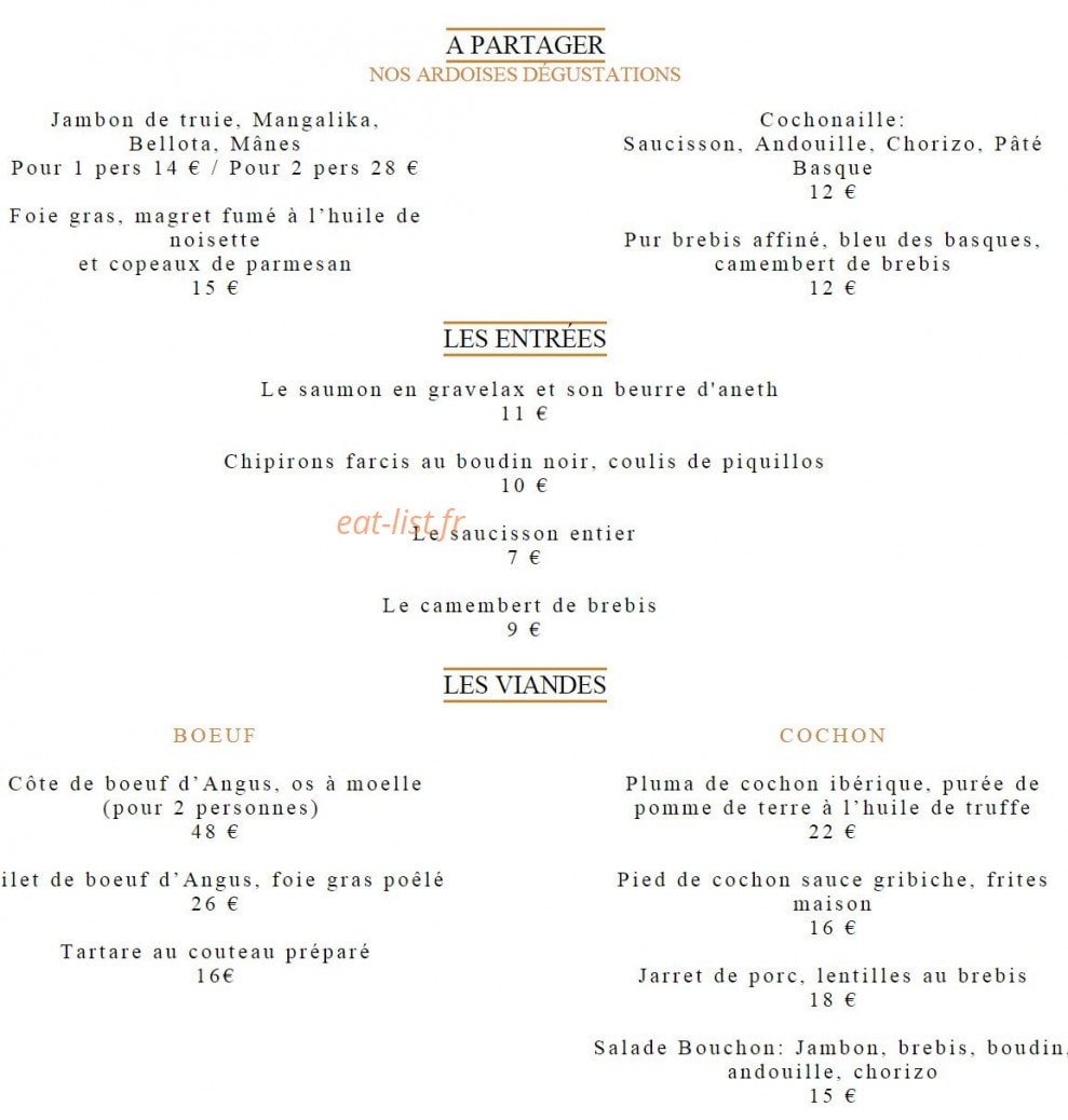 Le Bouchon Biarrot — carte page 1