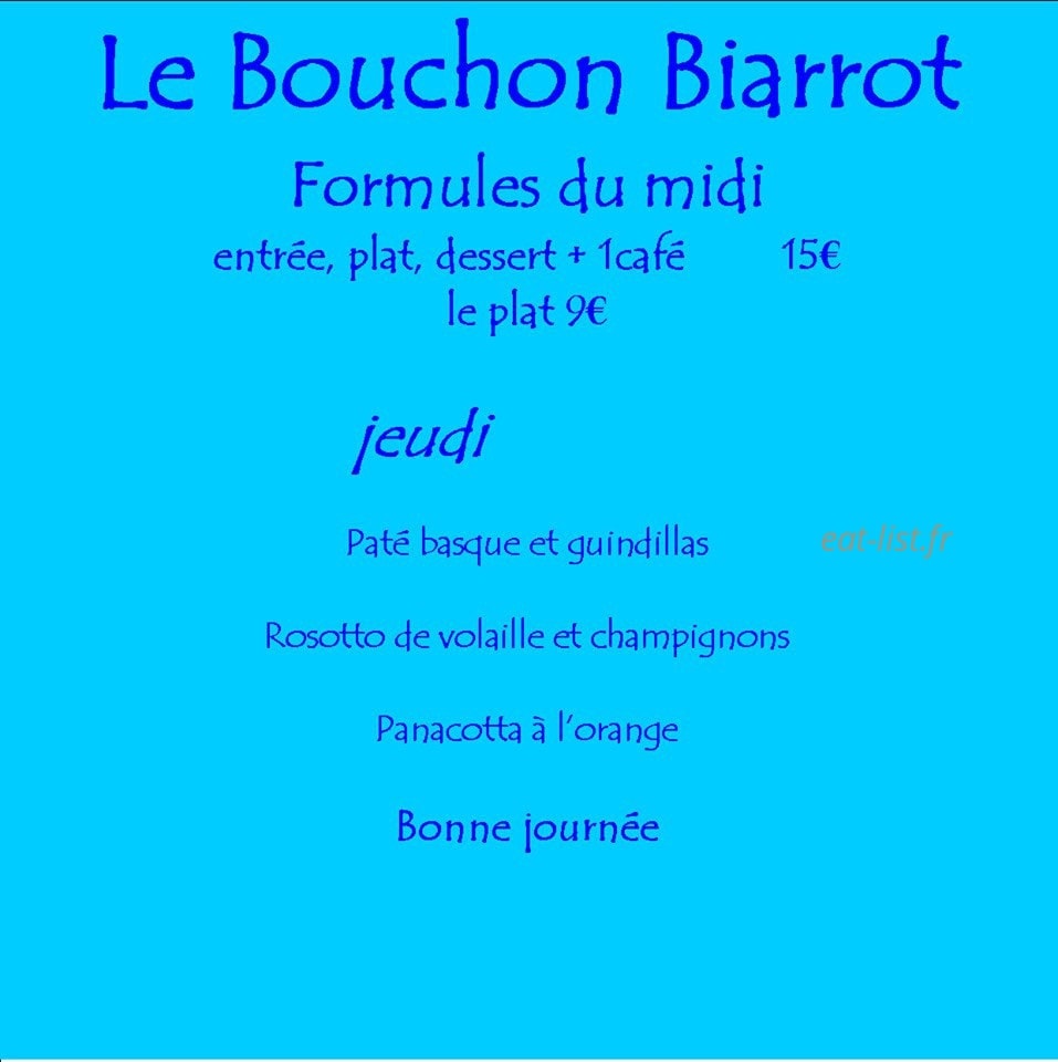 Le Bouchon Biarrot — carte page 3