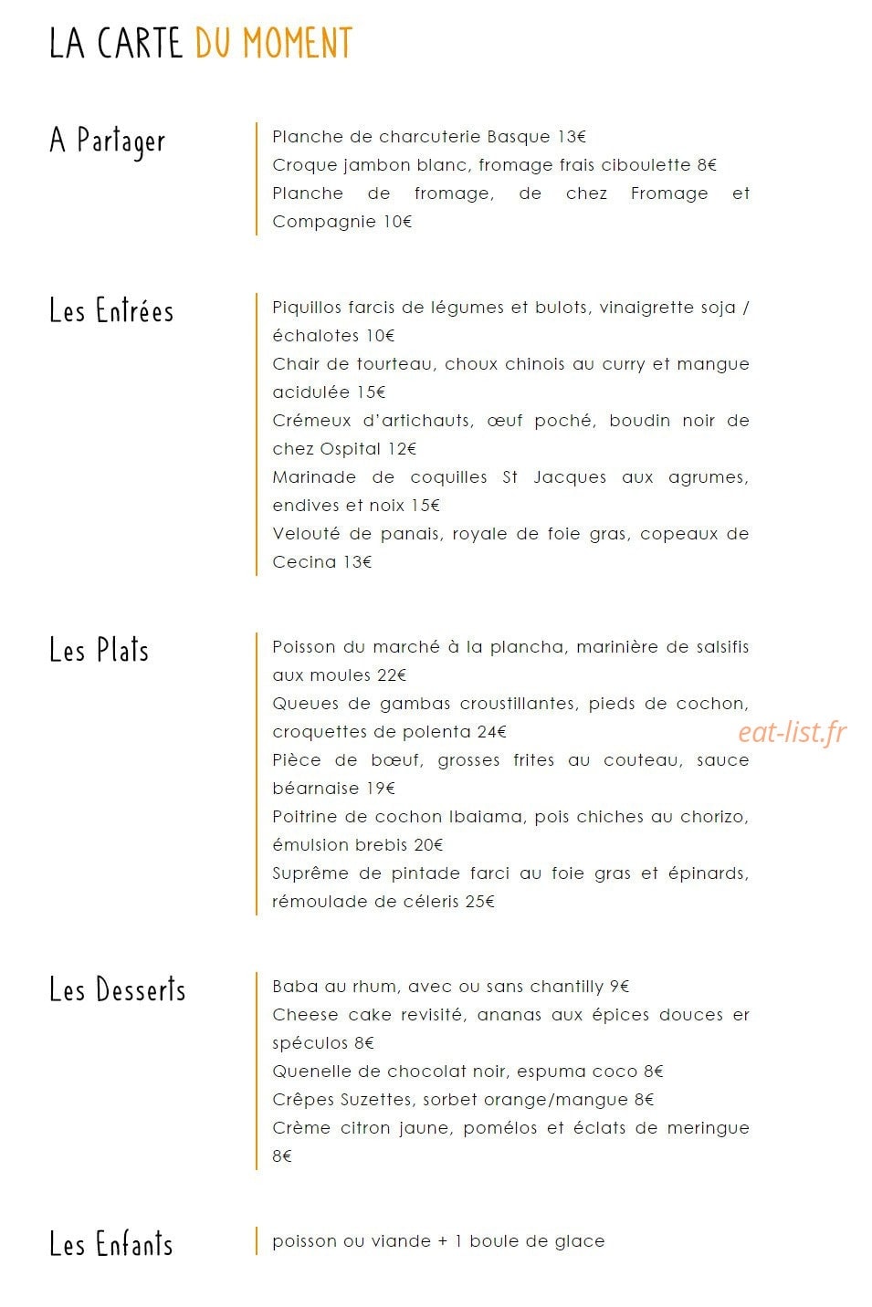 Le Pim'Pi Bistrot — carte page 1