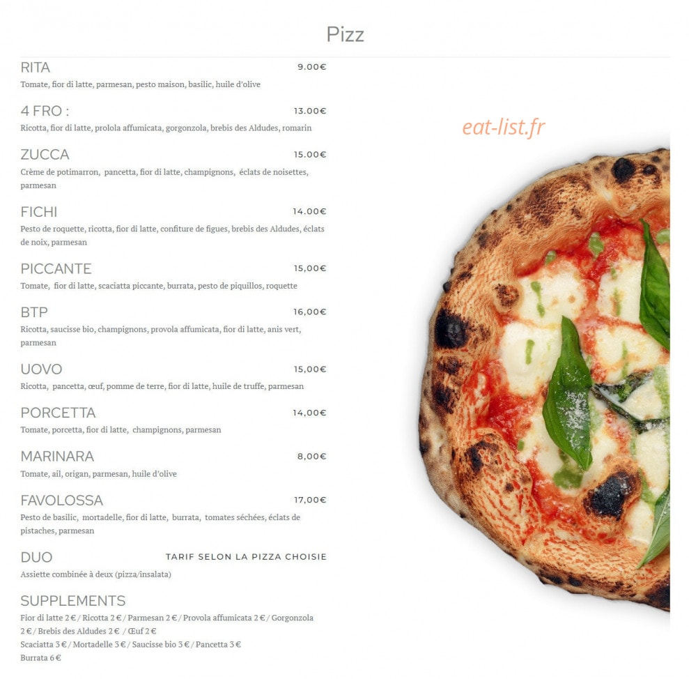 Piuma Pizza — carte page 1