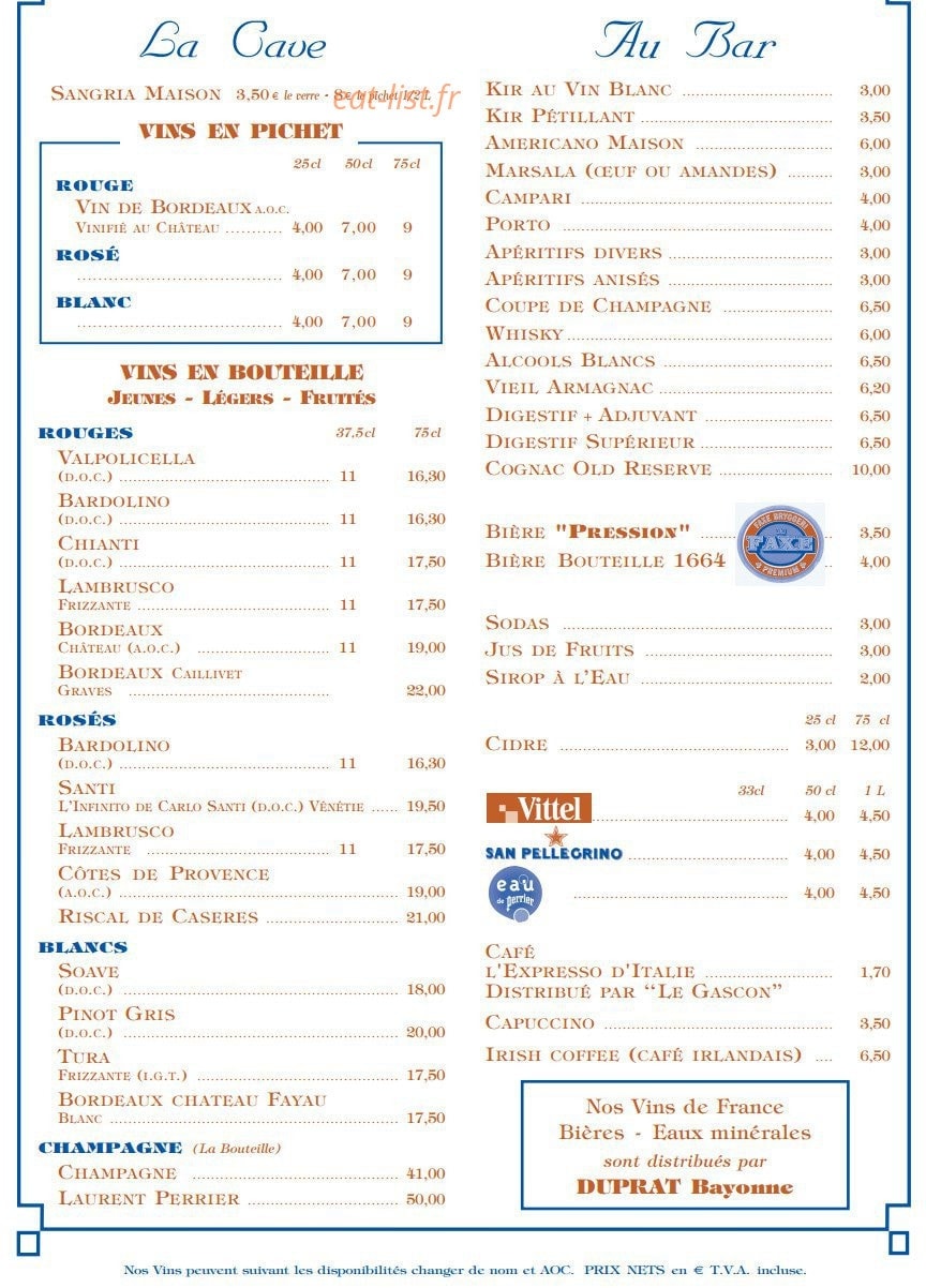 Pizzeria La Trattoria — carte page 3