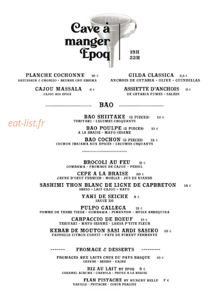 Restaurant Epoq — carte page 1