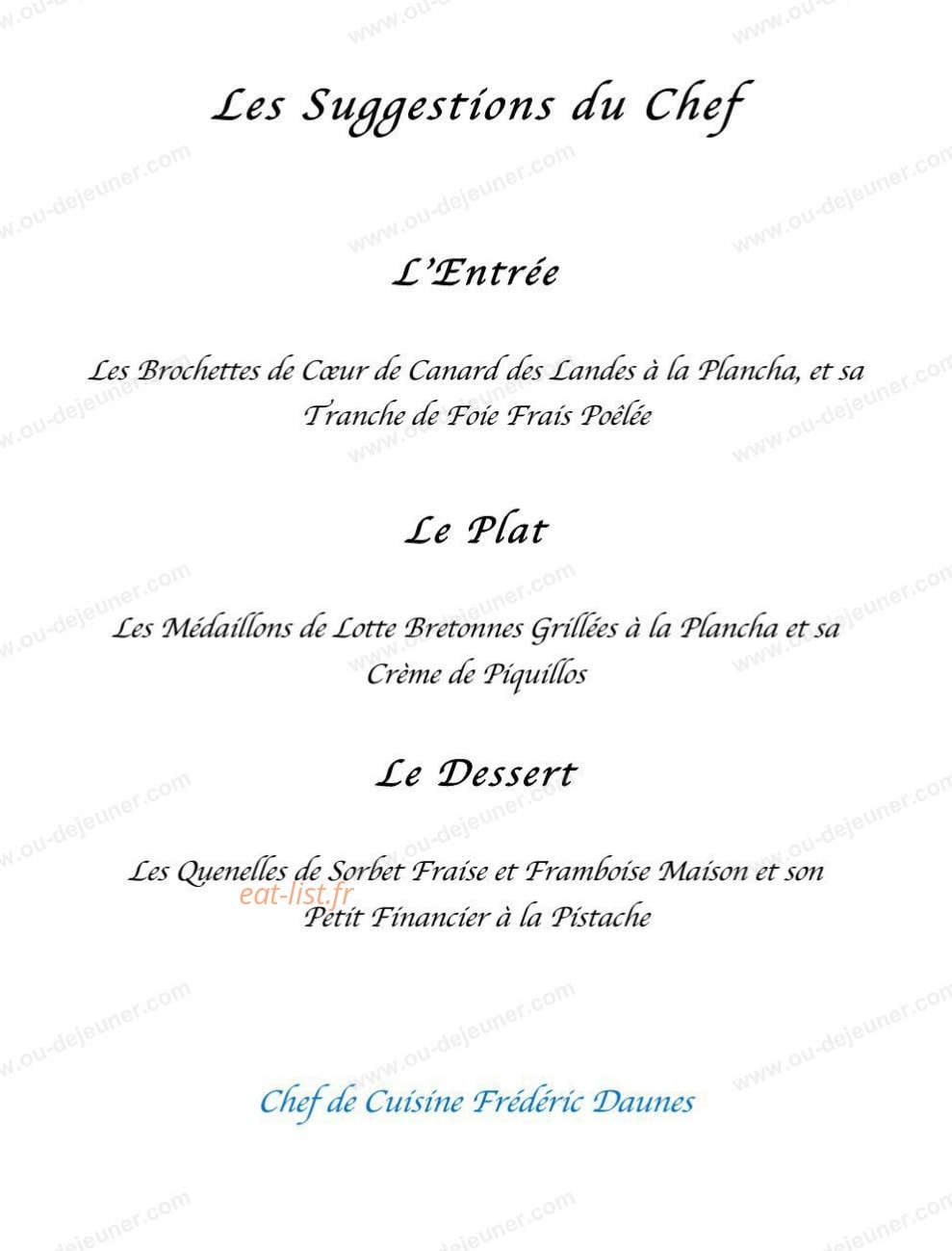 Restaurant La Goulue — carte page 1