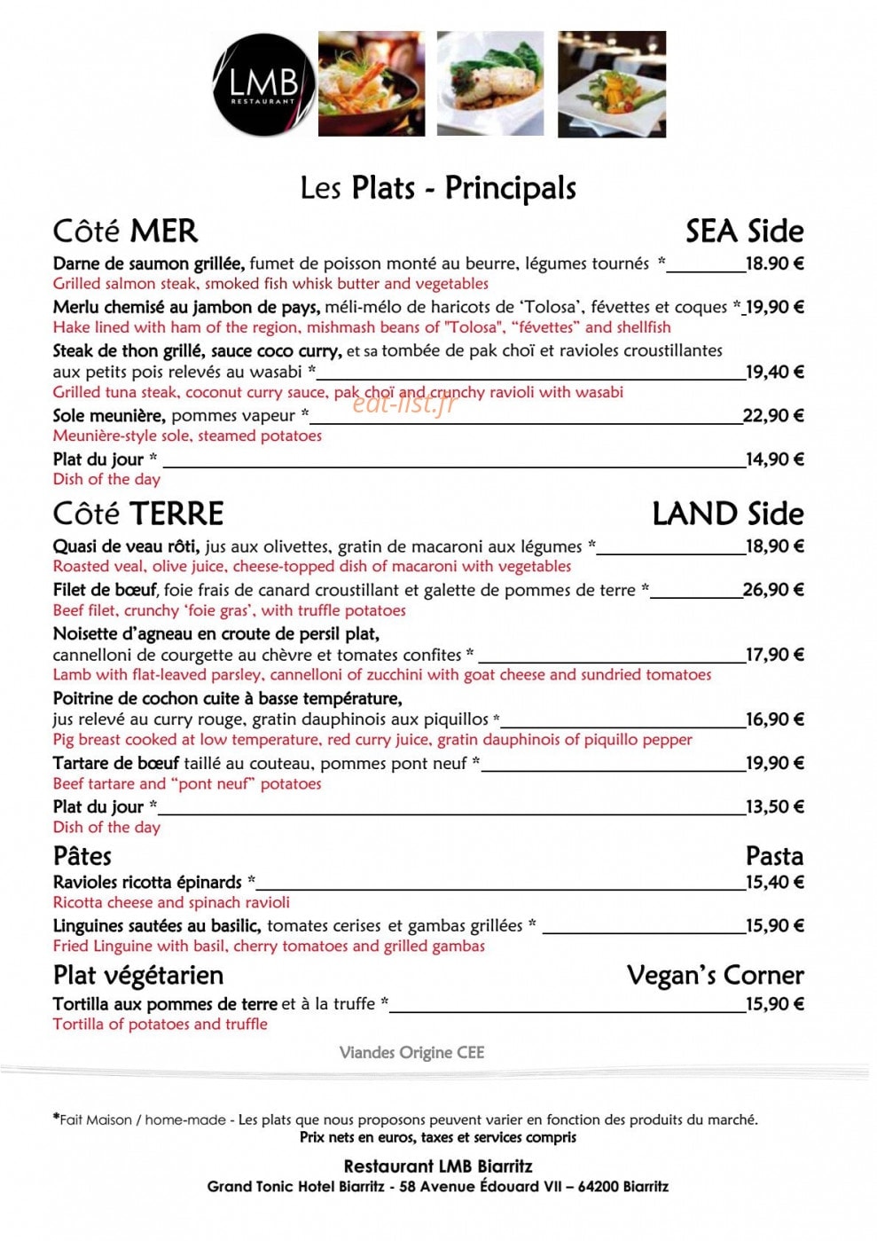 Restaurant LMB — carte page 2