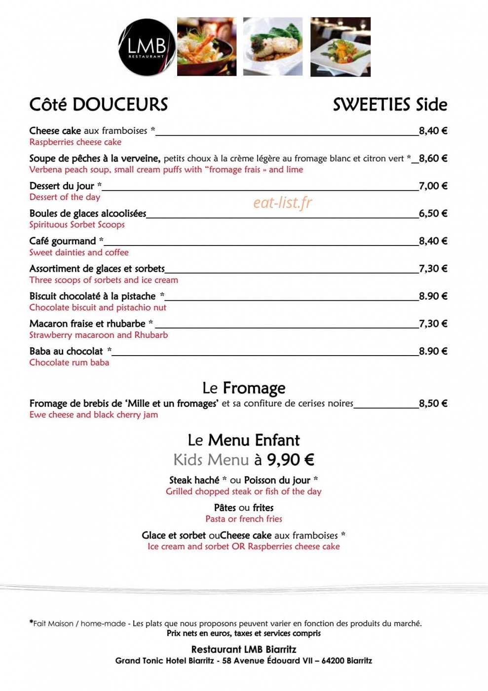 Restaurant LMB — carte page 3
