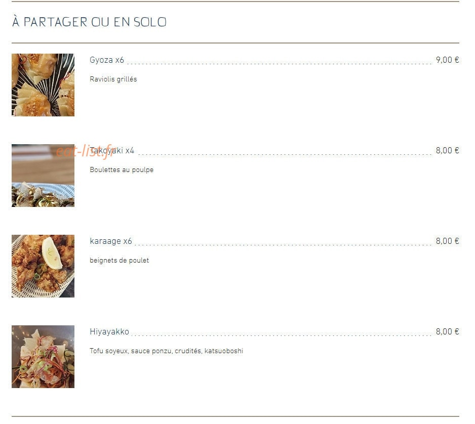 Sakae bistrot japonais — carte page 1
