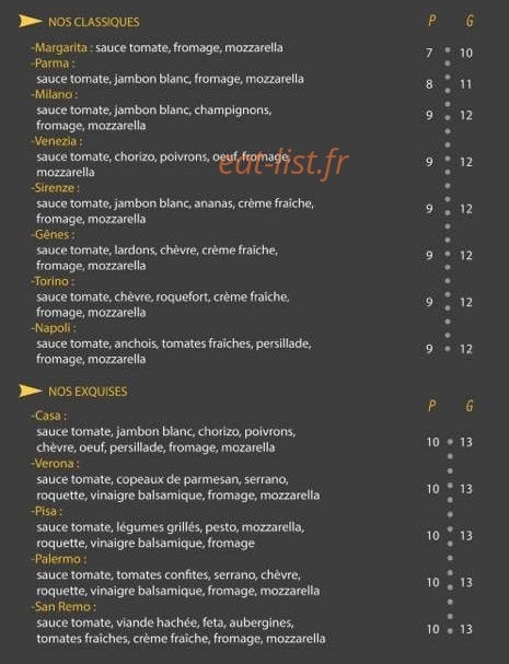 Casa pizza — carte page 1