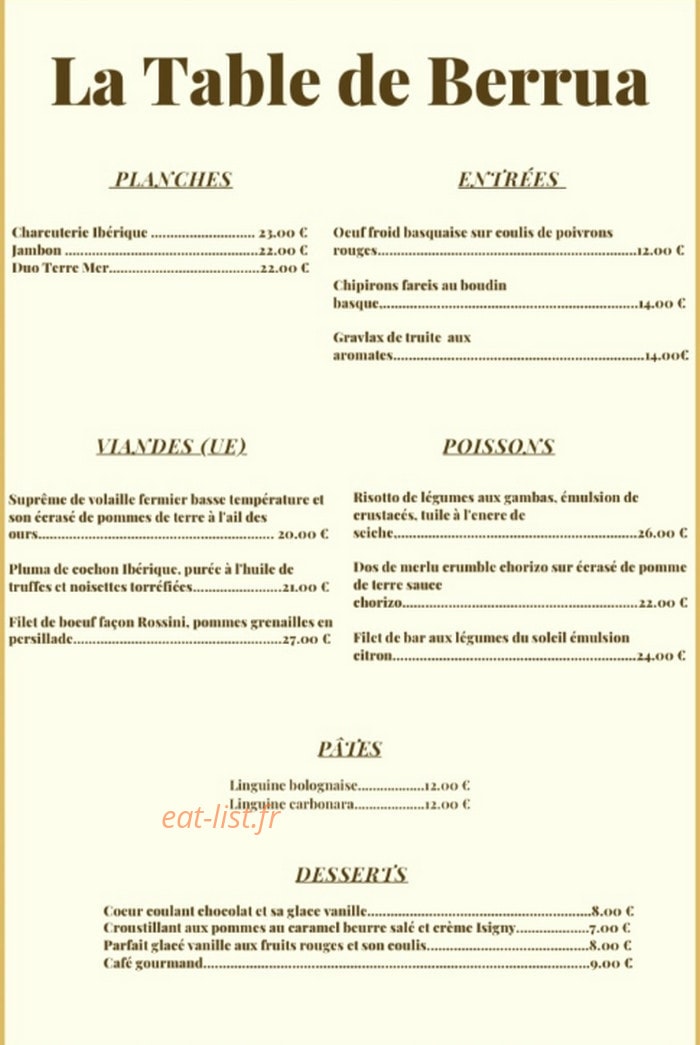 La Table du Berrua — carte page 1