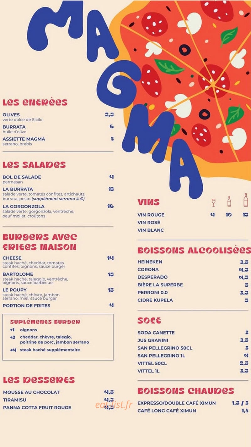 Carte et menu de MAGMA Pizza à Bidart — 1