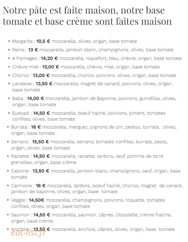 Pizzeria Feel Good — carte page 1