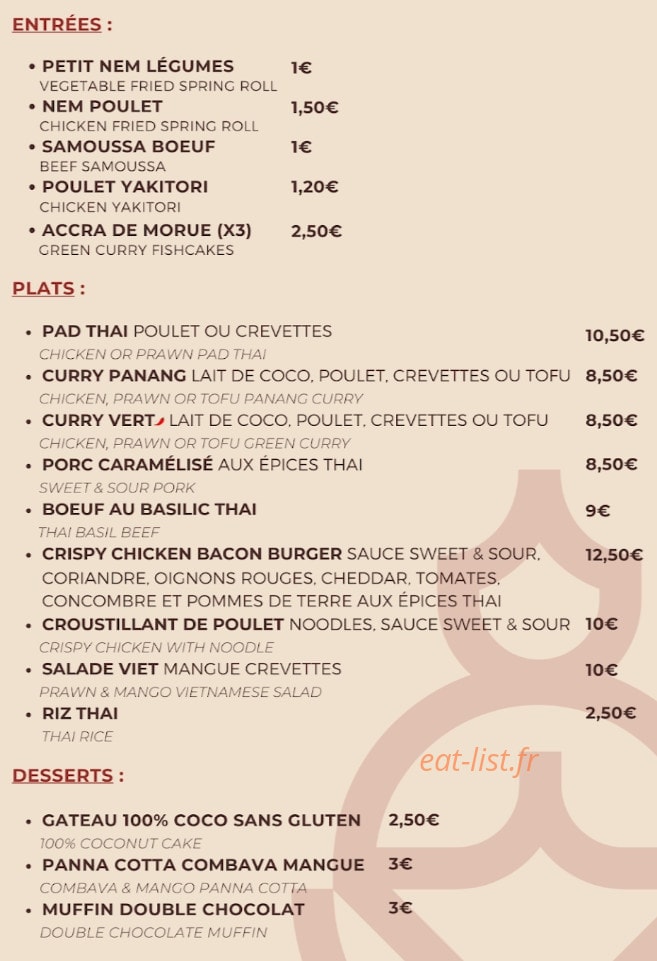 Sawadee Thaï Kitchen — carte page 2