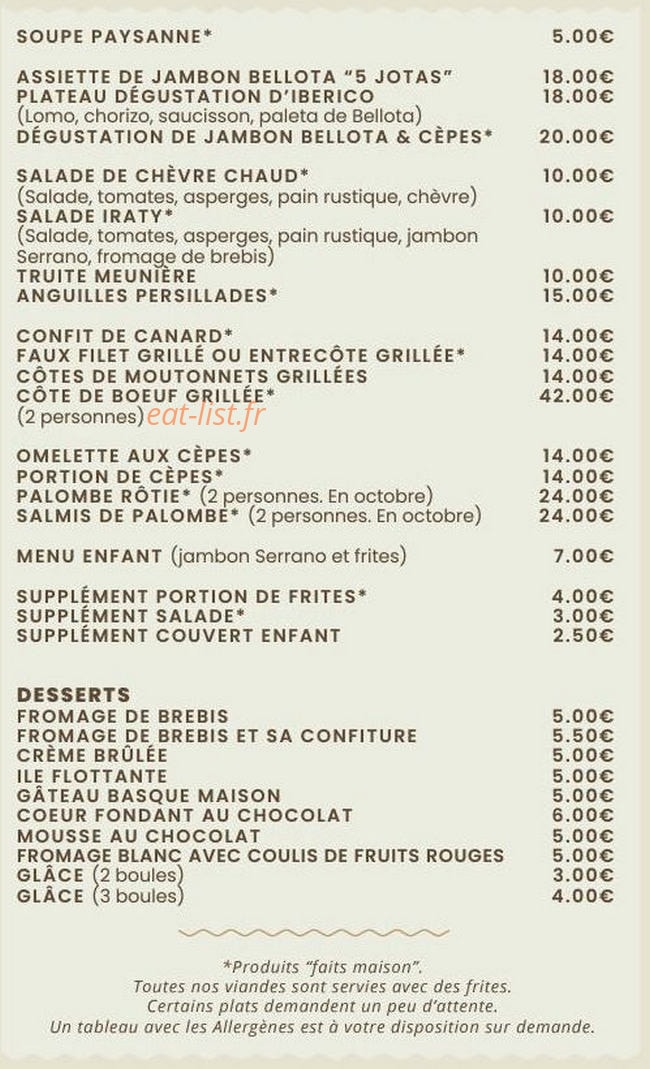 Le Chalet Pedro — carte page 1