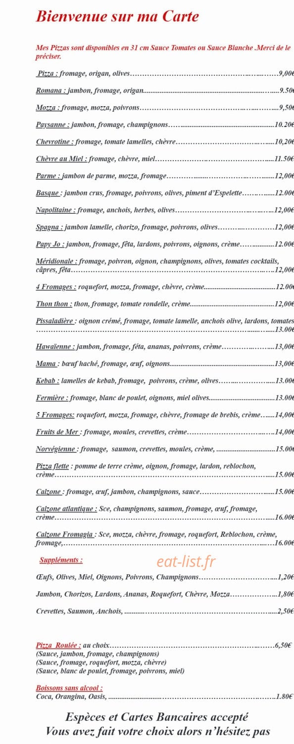 Pizz a Uhart — carte page 1