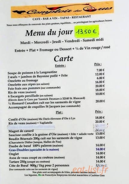 Le Comptoir des Crus — carte page 1