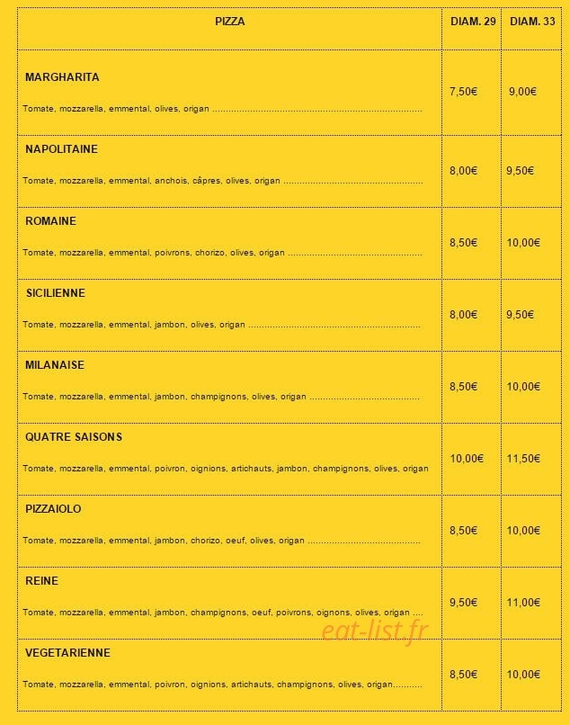 Pizzas Pat — carte page 1