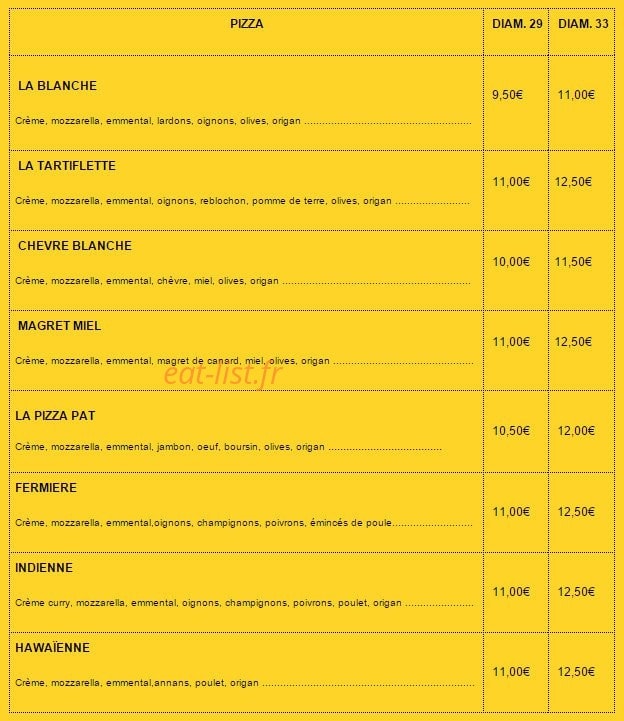Pizzas Pat — carte page 2