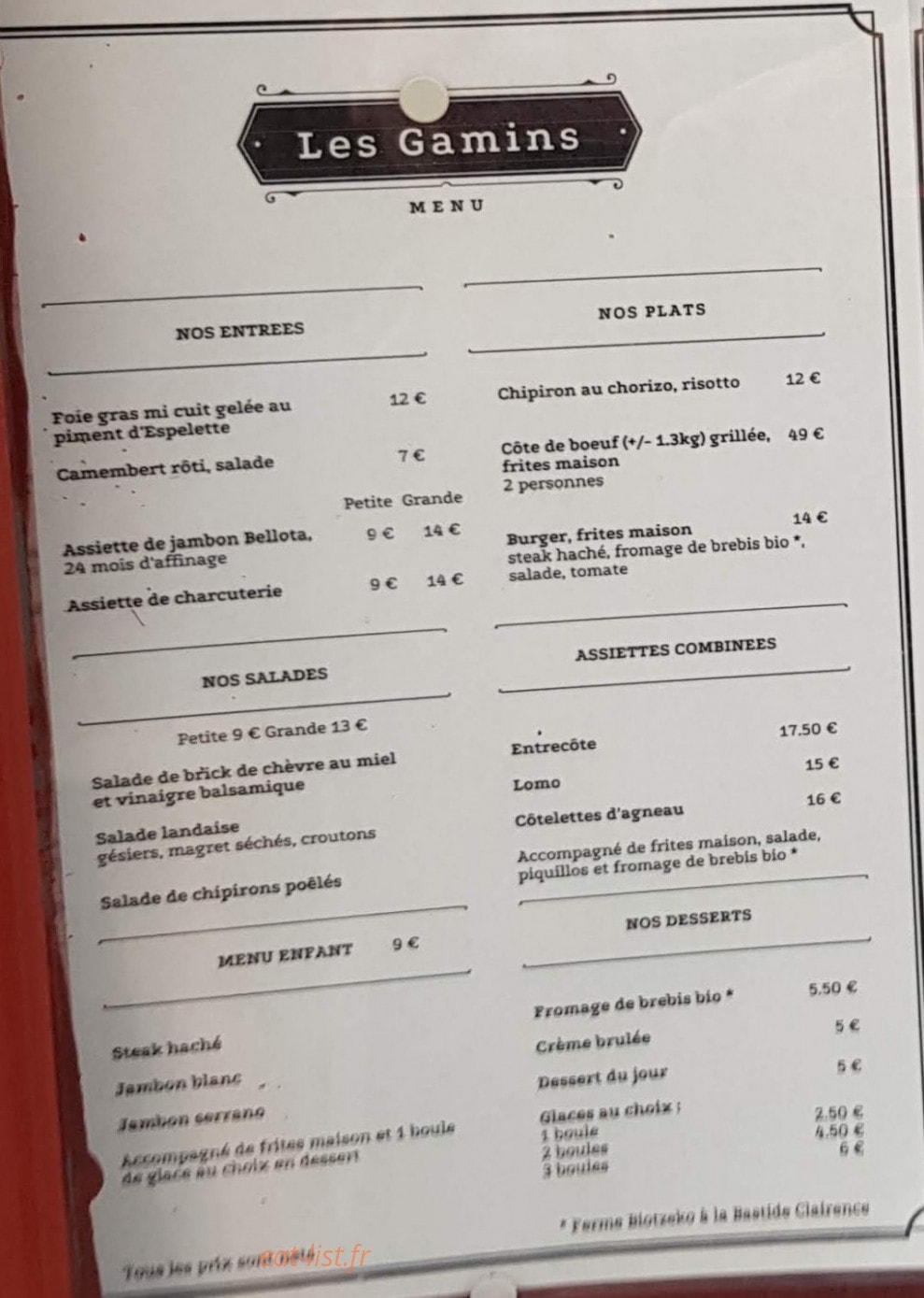 Les Gamins — carte page 1