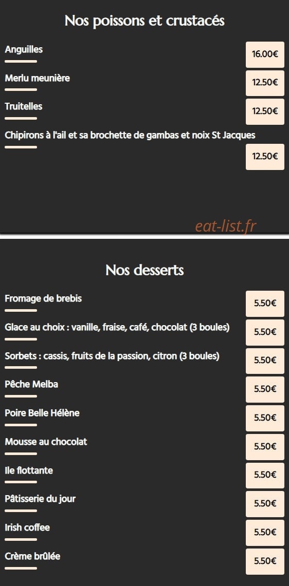 Restaurant Hôtel Dermit — carte page 2