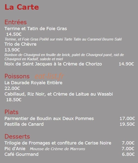 Auberge De l'Estanquet — carte page 2